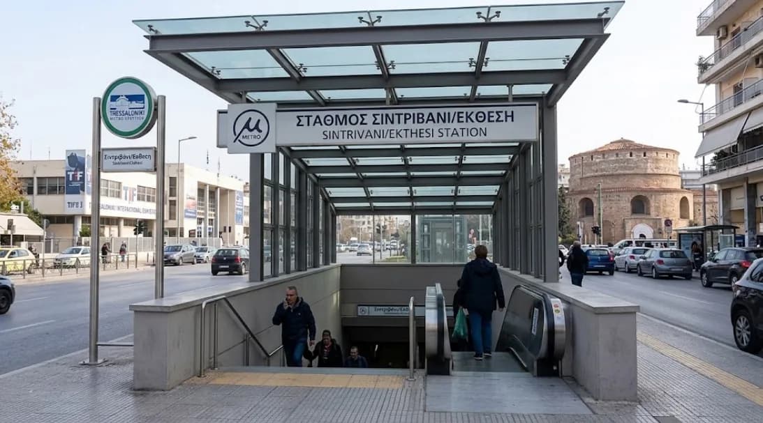 Είσοδος σταθμού του μετρό Θεσσαλονίκης, η πρώτη μετακίνηση μόλις φτάσεις στην πόλη